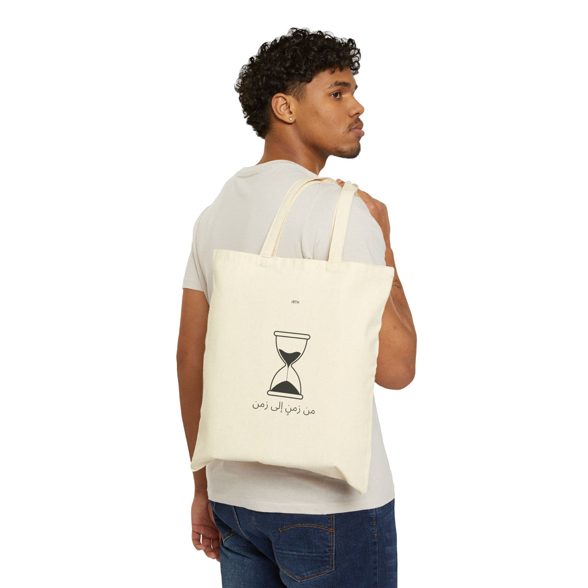 Canvas Tote Bag — Minimal Hourglass Design -   من زمنٍ إلى زمن