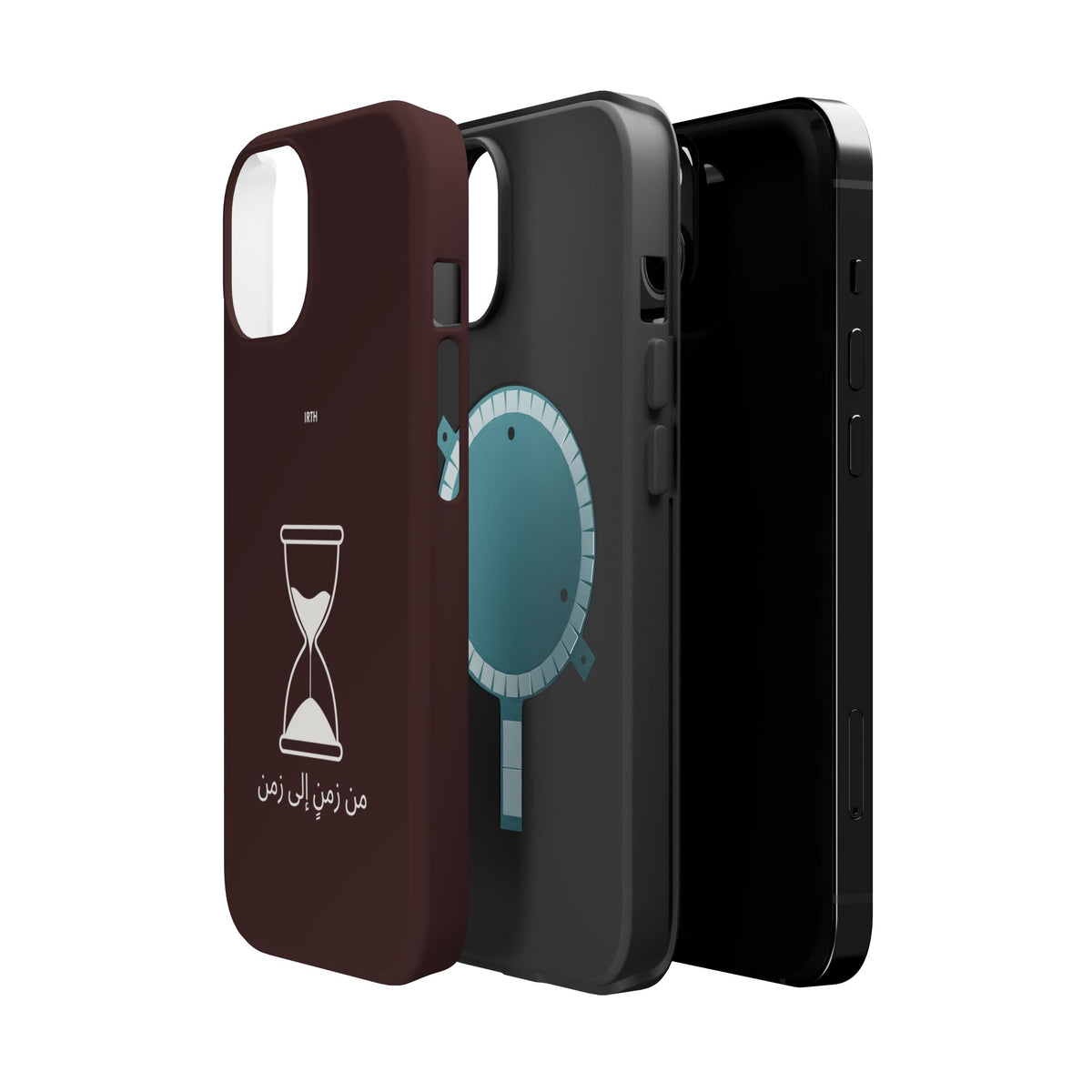 Magnetic Phone Case — Hourglass Design with Arabic "من زمن إلى زمن"