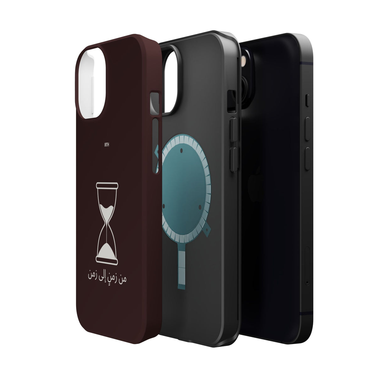 Magnetic Phone Case — Hourglass Design with Arabic "من زمن إلى زمن"