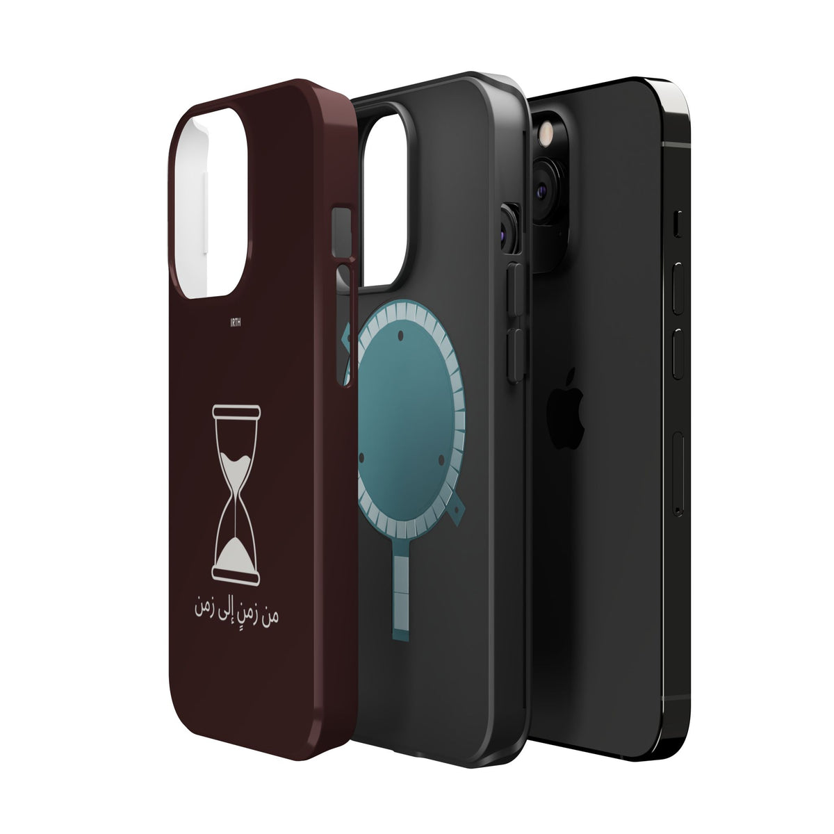 Magnetic Phone Case — Hourglass Design with Arabic "من زمن إلى زمن"