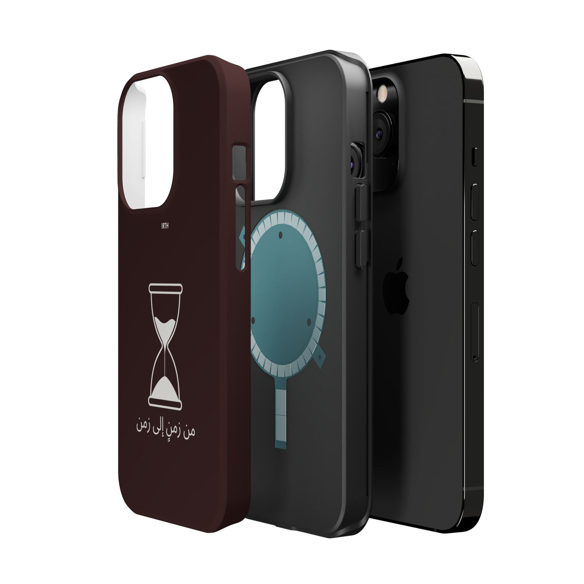 Magnetic Phone Case — Hourglass Design with Arabic "من زمن إلى زمن"